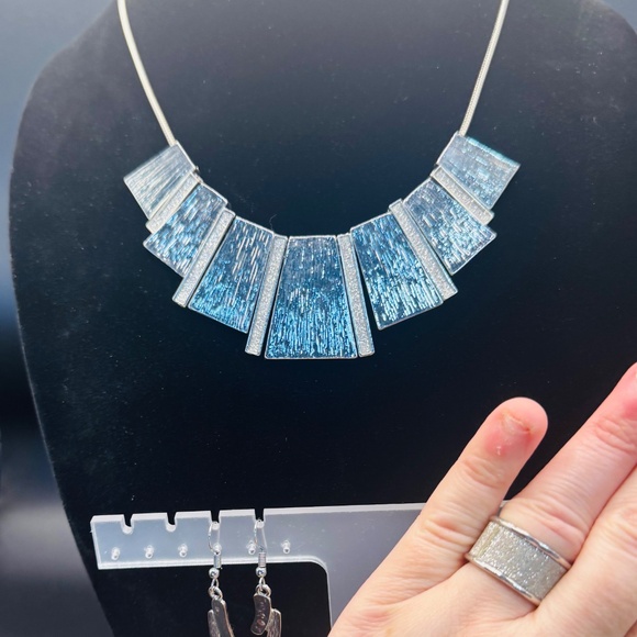 3 Piece Silver Necklace, Earrings, And Ring Set - Picture 2 of 8